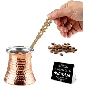 Turkish Coffee Pot | Stove Top Water Boiler, Coffee Maker, Butter, Chocolate & Milk Warmer | Even and Quick Heat with Handcrafted Copper Material | Coffee Gifts Idea, 6.5 Oz (190 cc)