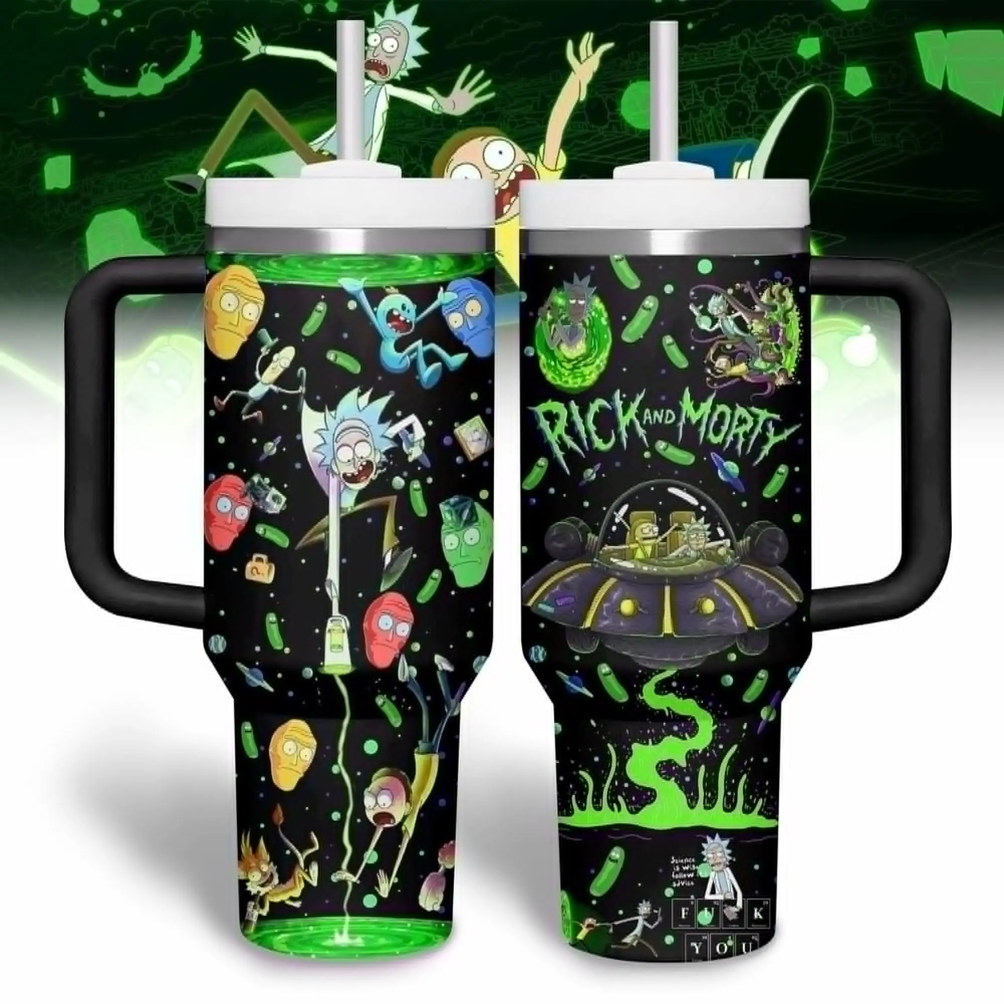 40oz Tumbler With Handle & Straw, Space Cartoon Character Travel Mug, Vacuum Insulated Stainless Steel Cup, Gift For Animation Fans