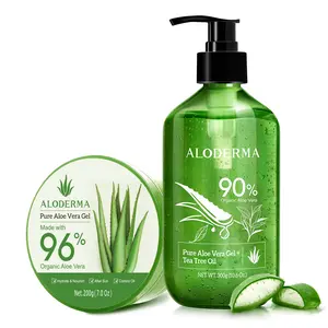 Aloderma Aloe Vera Gels Set, 2 Pieces - 200g Aloe Vera Gel, 300g Aloe Vera Gel + Tea Tree Oil - Hydrating, Soothing, Moisturizing