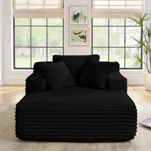Living Room Compressed Chaise Lounge Foam Sofa bed,  Fluffy Corduroy Upholstered Cloud Couch with Deep Seat, Black