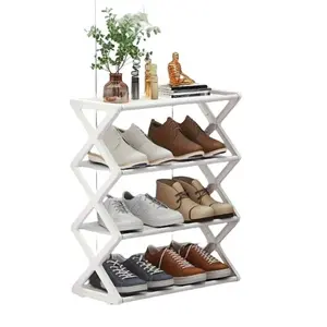 4 Layer Stackable Shoe Rack, Home Organization Metal Tube Shelf, Ideal Storage & Men's Gift, Perfect Home Decor Accessory, Vertical Shoe Rack, Shoe Rack Organizer
