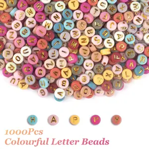1000Pcs Colourful Letter Beads for Threading 4x7 mm Acrylic Round Beads for Jewellery DIY Making Crafts Bracelets Necklaces Ornaments-Gold Essential Accessories for Handmade Jewelry