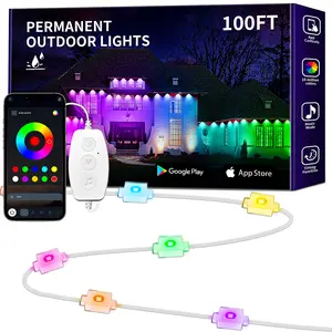 IP67 Waterproof 100FT 50FT Outdoor LED Permanent Christmas Lights with APP & Remote Control for Home Garden Decoration Patio Lighting, Best Choice for Party, Christmas Gifts, Valentine's Day