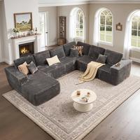 Grey Plush Corduroy Left Chaise