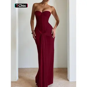 Elegant Strapless Corset Bodycon Long Formal Dress, with Ruched Detail, Perfect for Evening Prom Party