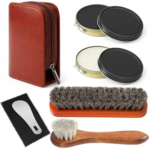 Shoe Polish Kit, 7 count Winter Leather Boot Care Kit for Men, Black Shoes Shine Kits for Cleaning with PU Storage Bag