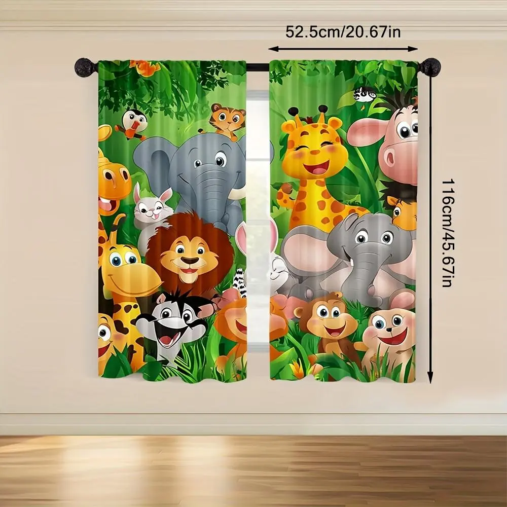2pcs Safari Theme Jungle Lion Tiger Elephant Curtain, Print Curtains - Rod Pocket Design for Easy Hanging, Machine Washable Polyester Drapes for Living Room, Bedroom, and Study Decor 28*40IN/71*101CM