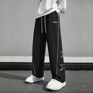 Men’s casual loose straight-leg pants with a star pattern design, suitable for spring, summer, and autumn; ideal for everyday wear, outings, and parties.