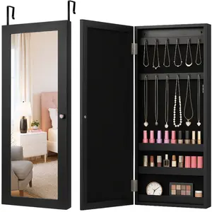 Jewelry Cabinet Armoire with Mirror, Wall-Mounted Space Saving Jewelry Storage Organizer, Black
