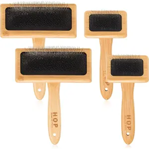4 Pcs Wooden Wool Carder Hand Carders Slicker Brush Wool Carding Brush Needle Felting Tool for Yarn Weaving Blending Roving Craft Project Kit Supplies Pet Grooming, 2 Sizes