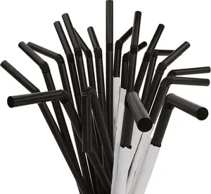 Paper Wrapped Plastic Flexible Drinking Straws - 7.75" x 0.23" (250, Black)
