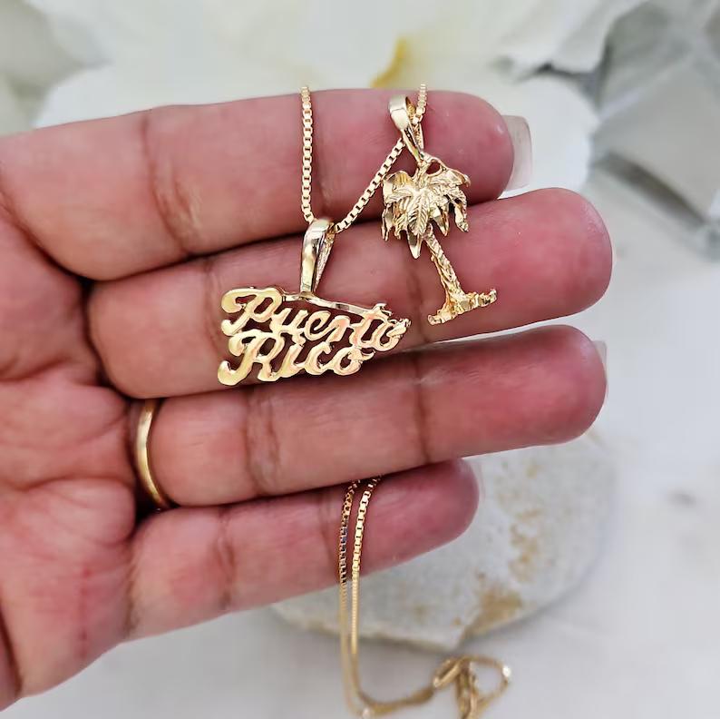 Gold Puerto Rico Necklace  - Choose from Palm Tree, Coqui, Sea Shell, Chancla (Flip Flop) or Happy Sun - 14k Heavy Plated Gold