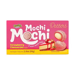 MONGBO Taiwan Mochi Strawberry Cheesecake Flavor - Soft & Chewy Japanese Rice Cake Snack, 80g