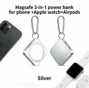 3 in 1 Magnetic Mini Wireless Power Bank, 1 Count5000mAh Portable Wireless Charger, MultifunctionalWireless Charging Bank for iPhone & Android