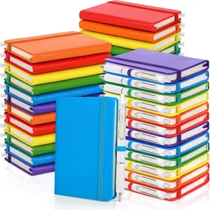50 Sets Pocket Notebook Journals with Pens, A6 Mini Hardcover PU Leather Lined Notebooks 3.5 x 5.5 Inch College Ruled Notepad With Pen Holder for Office School Supplies, Rainbow Color