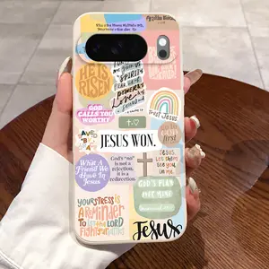 Rounded Edge Phone Case for Google Pixel 10 9 8 7 Pro A XL Christian Design Pattern Pocket-Friendly Shockproof Liquid Silicone Protective Soft Smartphone Casing
