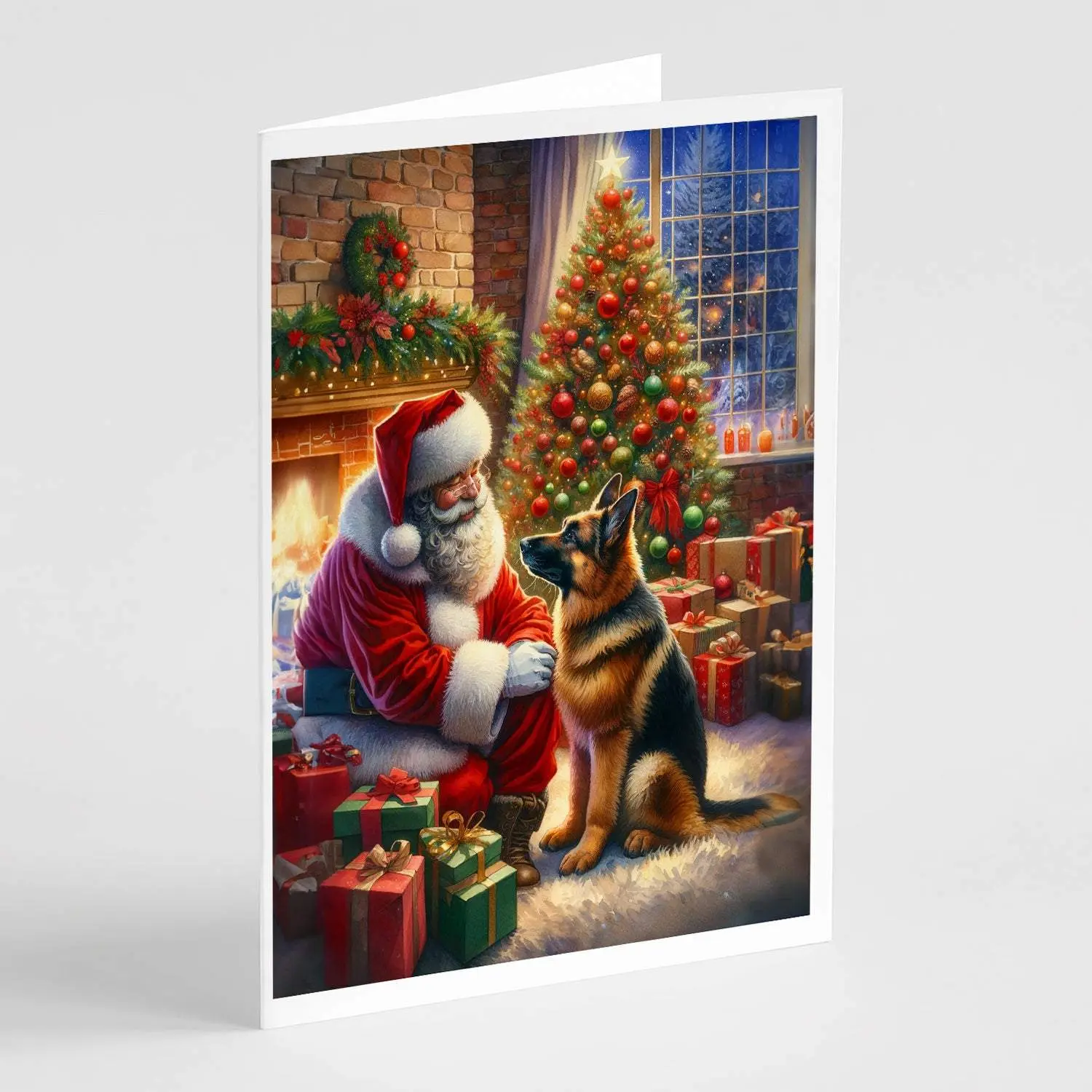 German Shepherd and Santa Claus Greeting Cards Pack of 8