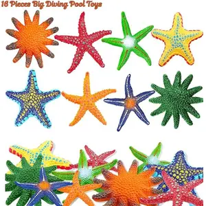 16 Pieces Diving Pool Toys Set Colorful Starfish Underwater Swim Toys Soft Rubber Dive Throw for Kids Birthday Beach Summer Pool Party Favors Fish Tank Stuffers 2 Sizes