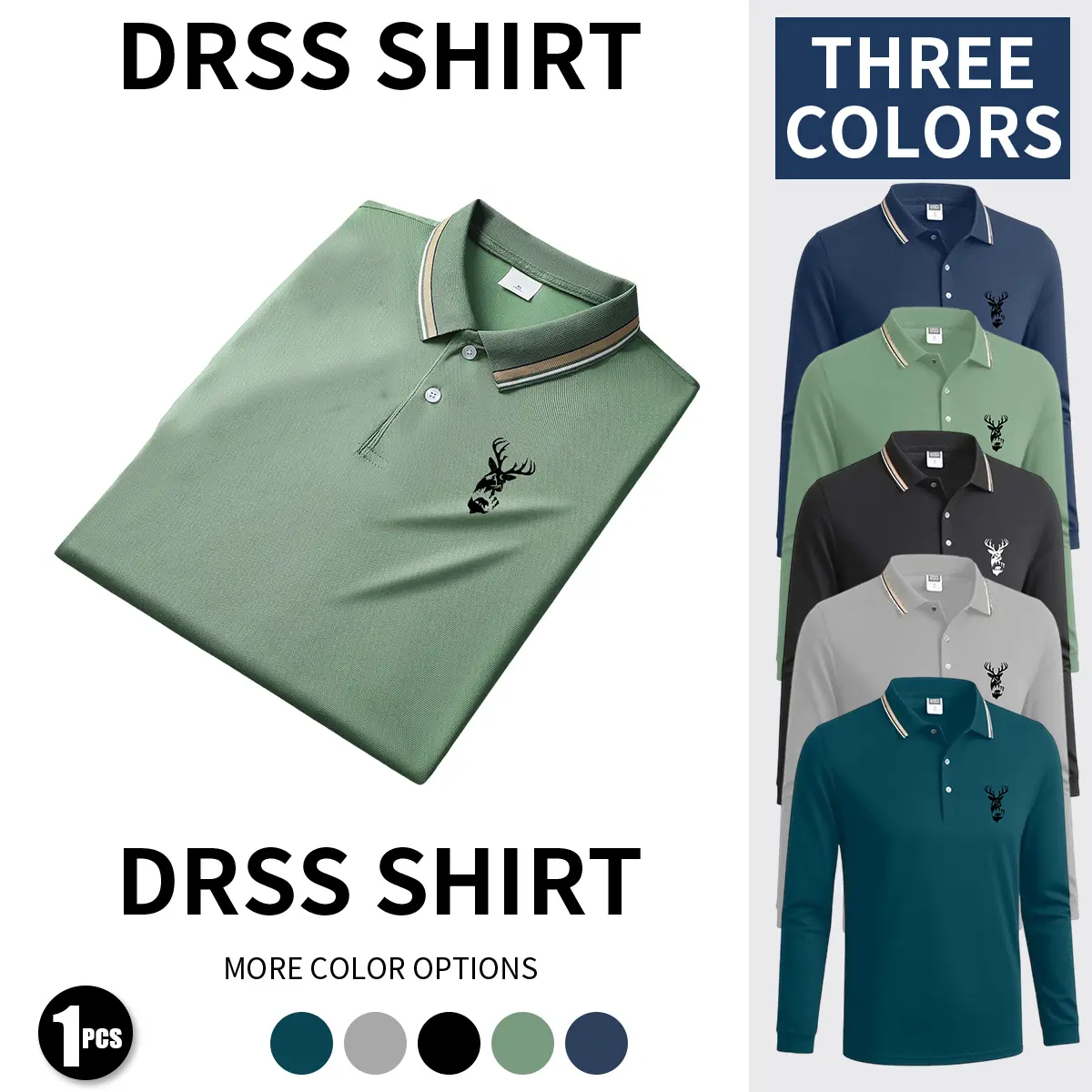 Men's Preppy Longsleeve Polo Shirt with Retro Print, Casual Button-Down All-Season Top, Breathable Fit S M L