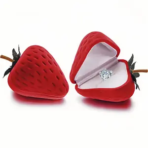 Strawberry Shaped Ring Case, Creative Cartoon Style, Compact Cute Organizer, Proposal & Jewelry Storage, Perfect Gift Idea