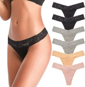 ANNYISON Women'S Thongs, T Back Low Waist See through Panties Cotton Seamless Lace Thongs for Women ANNYISON
