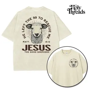 [Holy Threads] He Left The 99 To Rescue Me Jesus The Good Shepherd Unisex Washed T-shirt Vintage Tee Jesus Shirt Jesus Tee Christian Merch Christian Apparel God Apparel Faith Clothing Christian Bible Shirt
