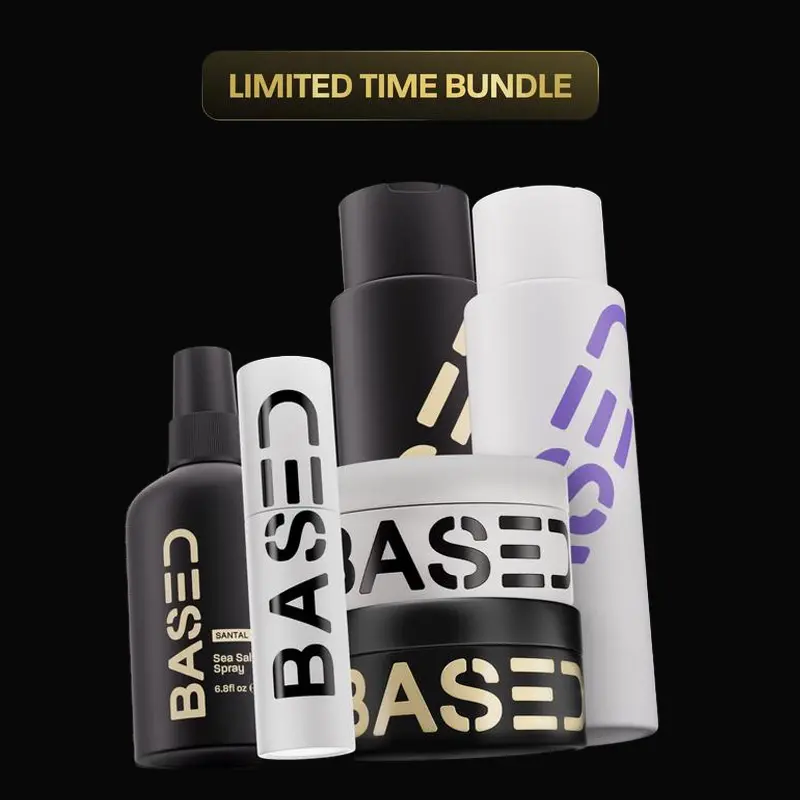BASED Deluxe Straight/Wavy Hair Kit | Shampoo, Conditioner,  Texture Powder, Hair Clay, Pomade, Sea Salt Spray + Wooden Comb |  Non-Toxic, High Performance