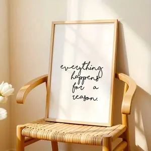 1pc Inspirational Quote Canvas Art - "Everything Happens For A Reason" - Modern Minimalist Wall Decor For Living Room, Bedroom, Kitchen, Office, Cafe, Dorm, Hallway - Positive Mindset Poster, Unframed, White Background With Black Lettering,
