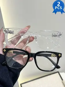 2PCS New Square Frame Eyeglasses, Unisex Stylish Light Luxury Elegant Artsy Business Frames, Available in Multiple Colors, Perfect Gift for Him, Suitable for Daily Wear