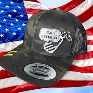 US Veterans Brushed Stainless Leather Patch Hat