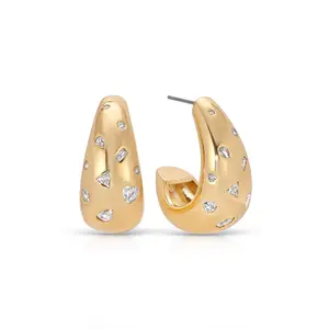 Ettika Bezel Crystal Dotted Hoop Earrings with Gold Finish and Simple Design