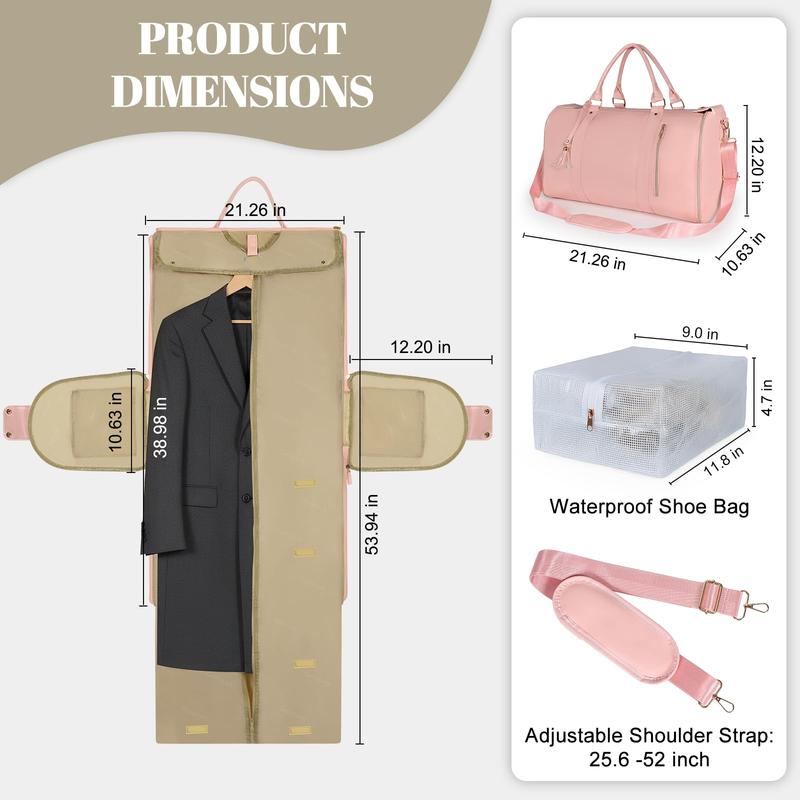 Garment Travel Duffle Bag Large 2-in-1 Convertible Carry-on Luggage for Men & Women with Hanging Suits Dresses & Clothes Shoe Compartment Weekender Tote Combo Duffel Brown Leatherette