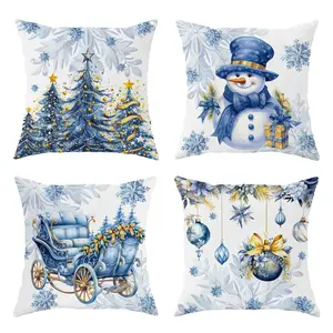 Set of 4 Christmas Cushion Covers, Festive Print Decorations, Soft Plush Material, Hidden Zipper Closure, Perfect for Home & Office Use