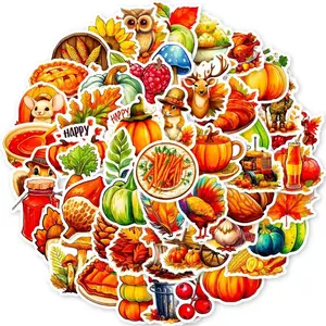 Pumpkin Food Stickers 50pcs – Waterproof Vinyl Fall-Themed Decals for Bottles, Laptops, Scrapbooks & Autumn Aesthetic Decor