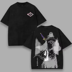 BLEACH Kuchiki Byakuya T-shirt Anime Vintage Washed Oversized Tee Shirt Summer Short Sleeve 100% Cotton Men's Clothing Tops