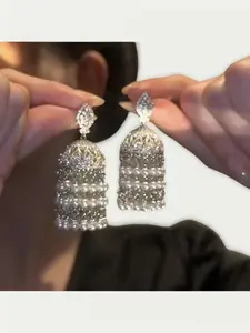 Ethnic style exotic wind chime birdcage earrings with tassels, palace style, exaggerated, three-dimensional, elegant, light luxury earrings, Dangle Earrings