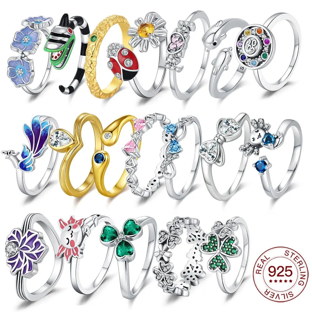 925 Sterling Silver Ring ladybug fashion Ring MOM Butterfly Ring jewelry silver 925 Ring Clover women Couple Ring Memorial Gifts