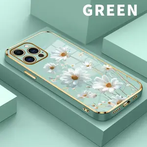 Soft TPU Mobile Phone Case for iPhone 15 17Pro Max 16 14 Plus 13 12 11 Daisy Delight Dream Luxury Plating TPU Silicone Glossy Anti-Oil Cover Shell