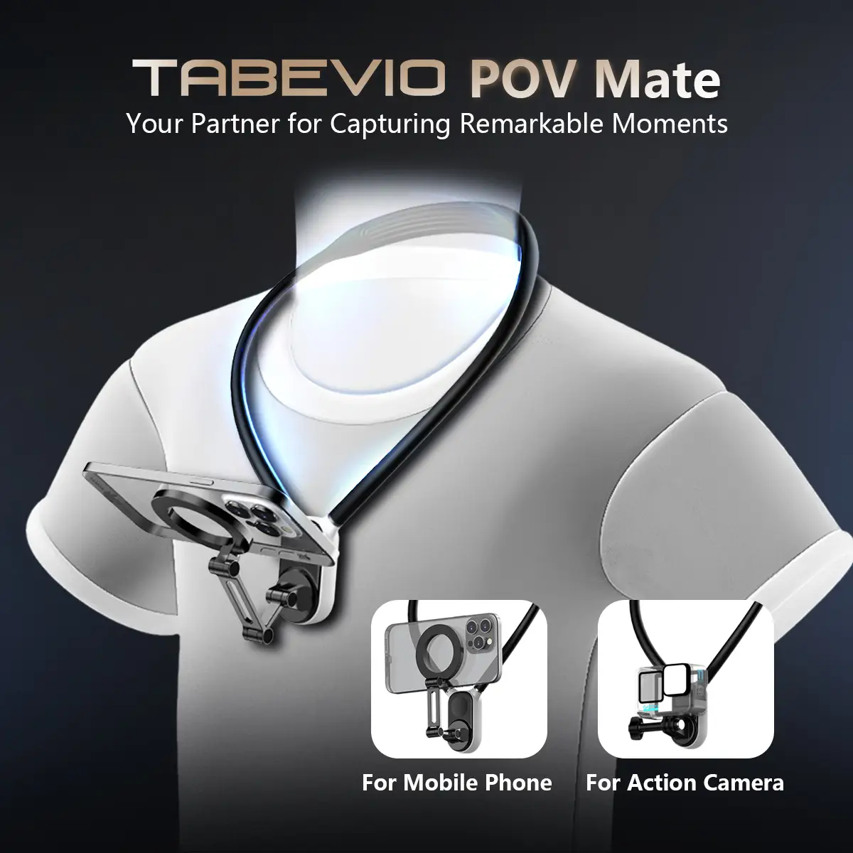 TABEVIO POV Mate Magnetic Neck Mount for Phones, Neck Cell Phone Holder POV/Vlog Selfie Mount Hand Free Phone Neck Holder Chest Stand Strap Video Reco