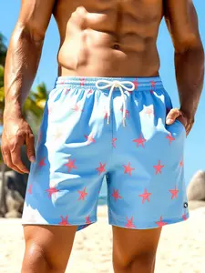 Men's Casual Beach Shorts for Summer, Fitted Woven Fabric, Moderate Thickness, Stylish Summer Swimwear, Non-Printed Design