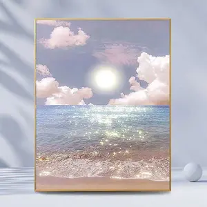 5D Full Drill Diamond Painting Kit - Serene Seaside with Sparkling Sunlight on Ocean Waves & Fluffy Clouds, Round Acrylic Diamonds, Minimalist Coastal Themed DIY Art for Home Wall Decor, Ideal Gift for Beach Lovers & Craft Enthusiasts, Handmade Gifts