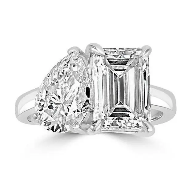 Caratina 5.5CT Toi et Moi Moissanite Ring Rectangle Cut &  Pear Cut Double Stones Engagement Ring in 925 Sterling Silver Jewelry