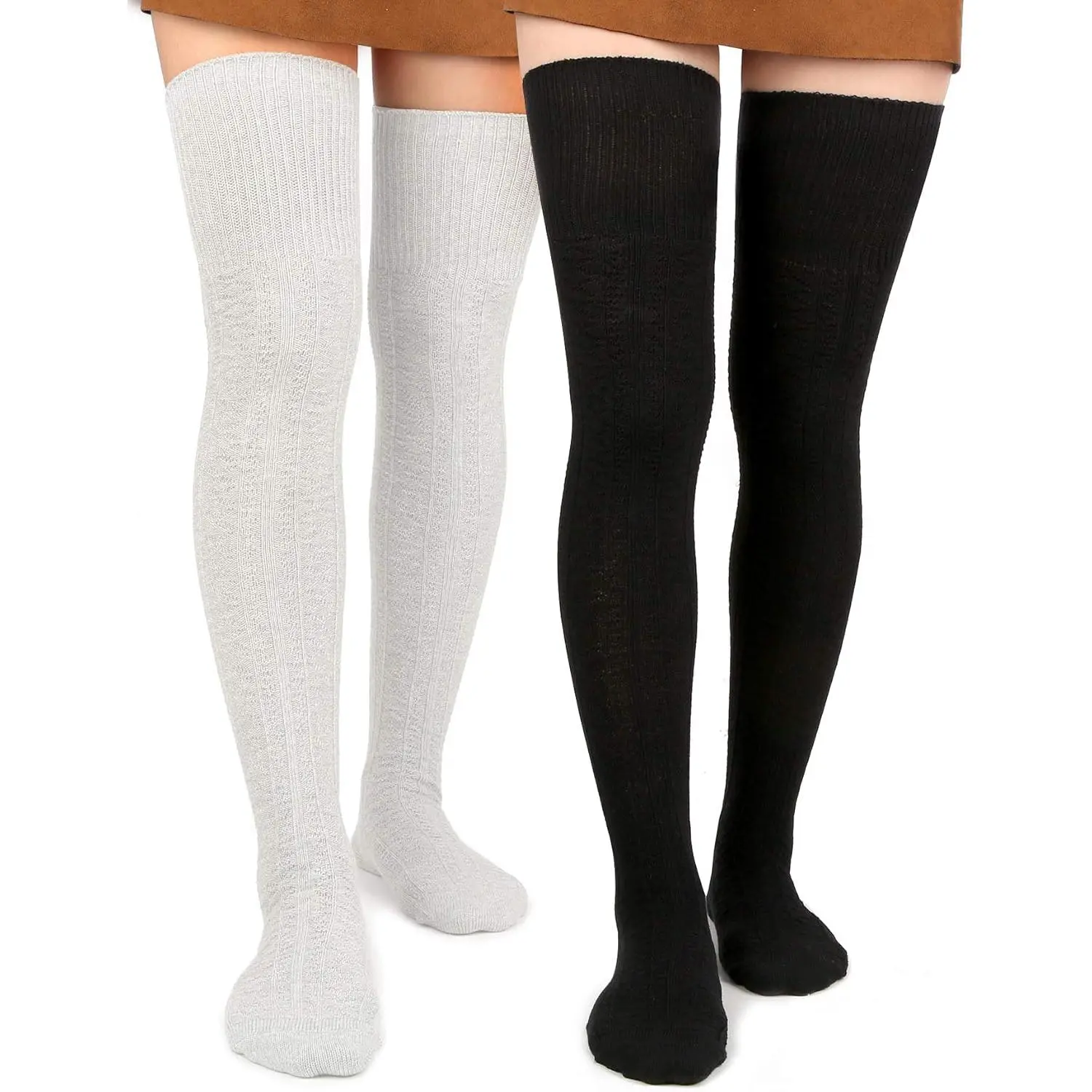 Women Thigh High Socks Extra Long Cotton Knit Warm Thick Tall Long Boot Stockings Leg Warmers