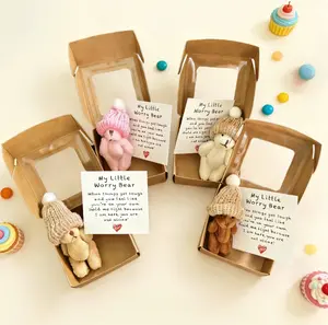 Little Bear in Box, 4 Mini Plush Bear Set with Card, Sympathy & Encouragement Gift for Exam Season, Graduation & Daily Support，Ideal Christmas, Valentine’s & Mother’s Day Gift