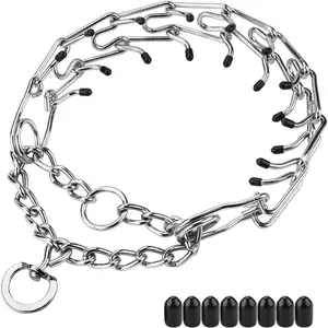Prong Collars for Dogs, No Pull Dog Collar, Dog Training Collar for Large Medium Small Dogs, Stainless Steel Adjustable with Comfort Rubber Tips (Large, 4.0mm, 23.6-Inch) Adjustable Golden Dog Chain Collar Adjustable Stainless Steel Prong Collar