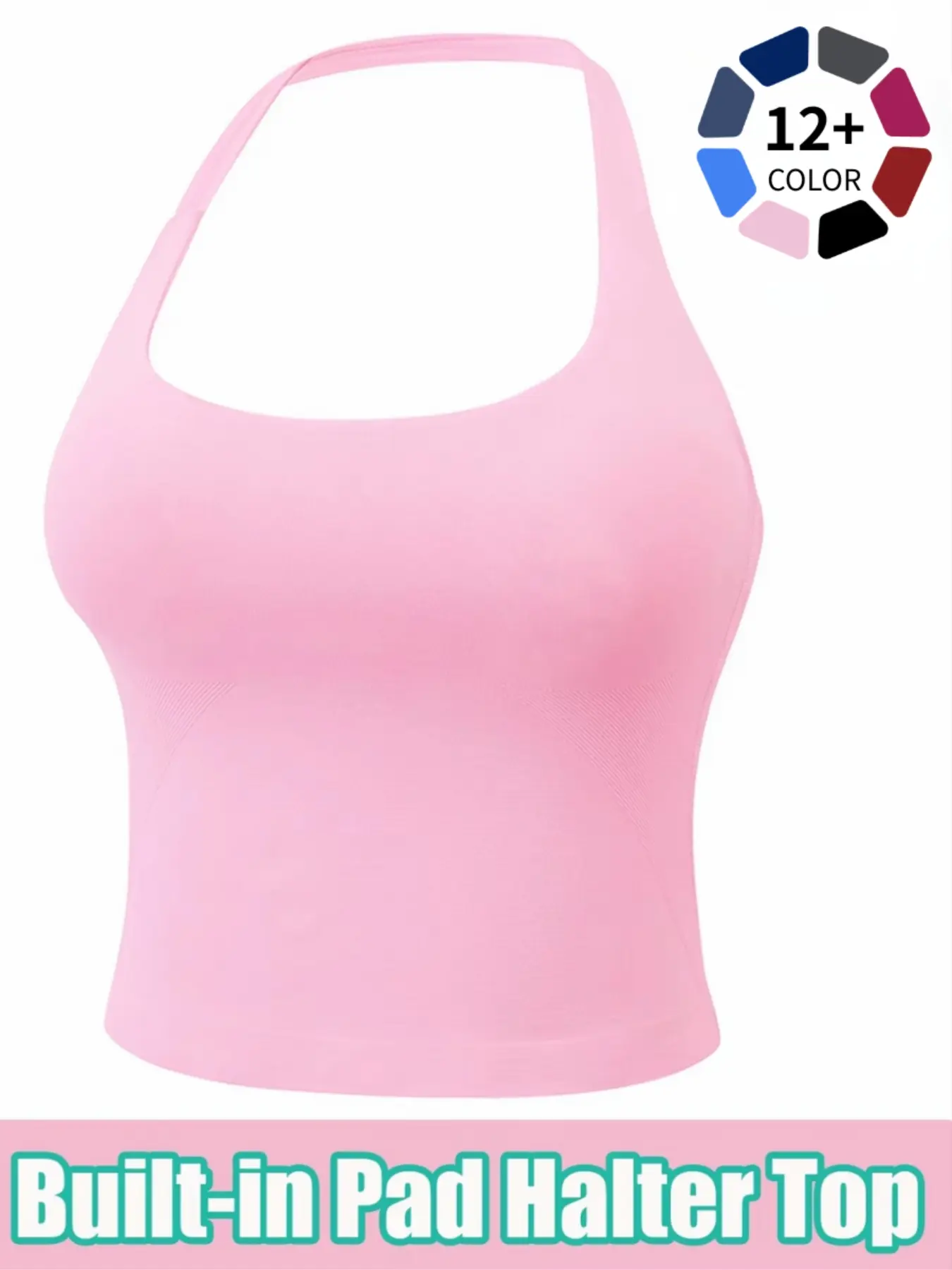 Women's Solid Removable Chest Pad Sports Tank Top, Casual Comfort Halter Sports Top for Yoga, Ladies Sportswear for All Seasons, Gym Workout Tops, Athletic Tops, Fitness Training Top, Athletic Style Activewear, Fitness Apparel, Fitness Clothes