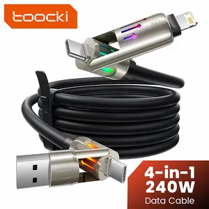 Toocki 240W max USB-A/USB-C to USB-C/IP 4 in 1 silicone data cable 480Mbps RGB color breathing light support PD3.1 suitable for ip8-16 series, Xiaomi 13-15 series, vivo X/S series, etc.