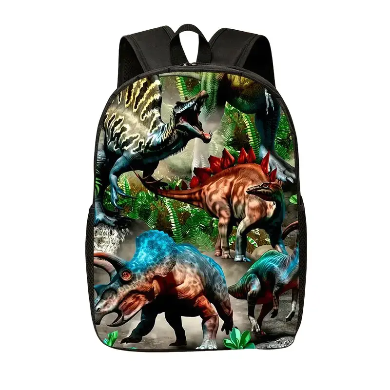 Unisex Large Capacity Lightweight Dinosaur Print Laptop Backpack, Prehistoric Dinosaur Graphic With Adjustable Straps & Side Storage Pockets, Durable Daypack For Teens School Daily Commute Hiking Outdoor Adventures, Cool Dino Lover Holiday Birthday Gift