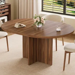 Garvee 43.3''-59'' Extendable Round Dining Table for 4-8, Modern Kitchen Oval Dining Table with Removable Leaves, Dinner Table for Dining Room, Kitchen, Living Room, Walnut