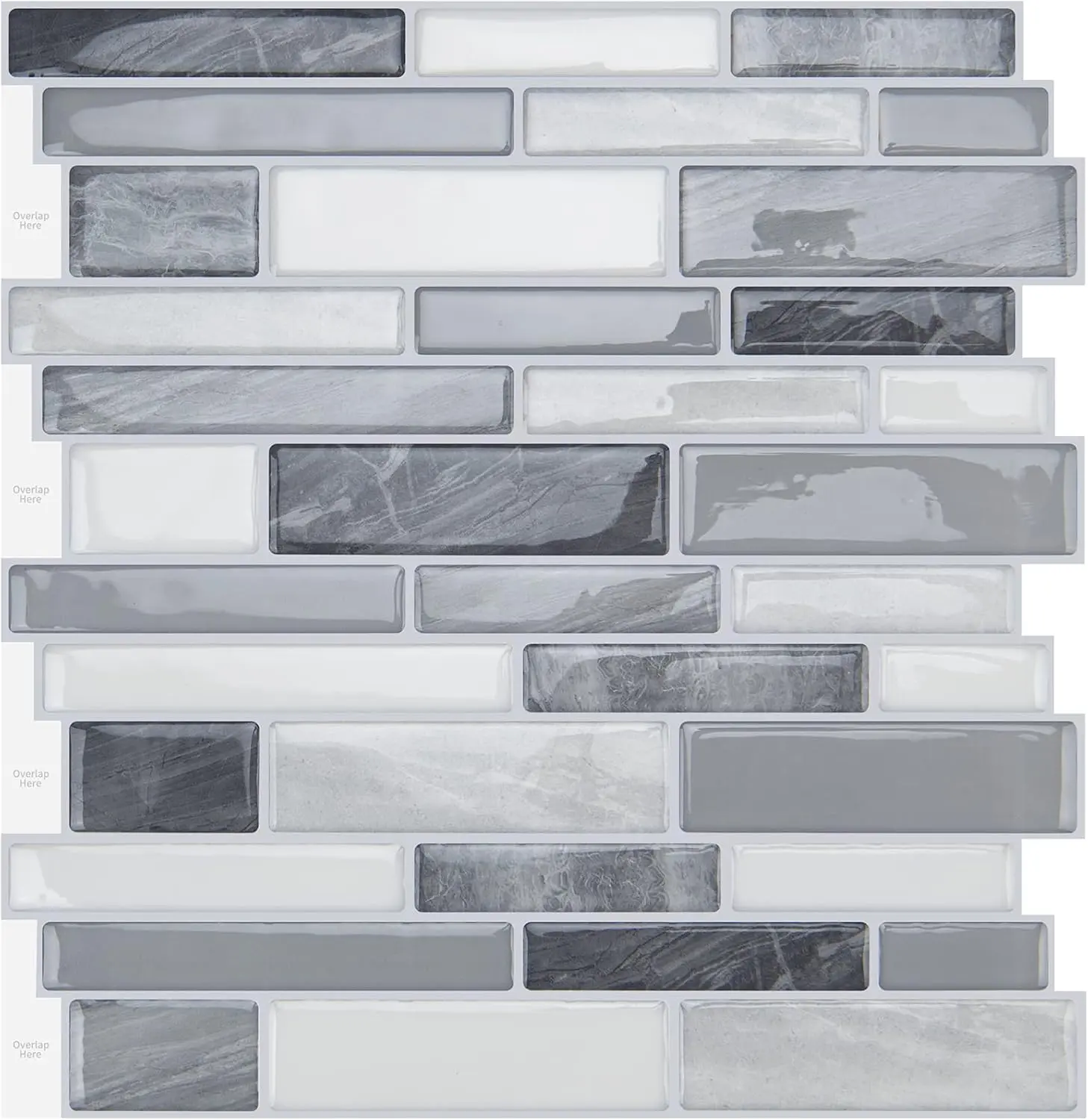 10-Sheet Peel and Stick Backsplash Tile for Kitchen Wall,  Splash Stick On Tiles for Kitchen (12"x 12", Gray)